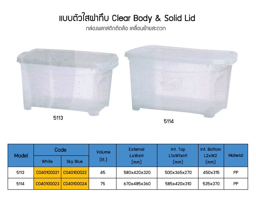 กล่องพลาสติกตัวใสฝาทึบ